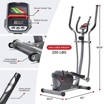 Sunny Health & Fitness Upright Elliptical for Full Body Arm Leg Workout - color: Matte Black