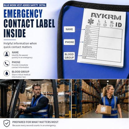 AYKRM 12 colour High visibility viz vest hi vis viz reflective work construction safety vest (XS-8XL) - color: Blue, size: X-Large