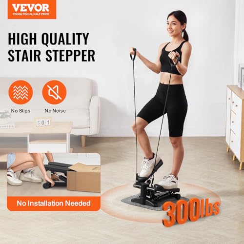 VEVOR Stair Stepper, Mini Stepper for Exercise at Home, Hydraulic Fitness Stepper with Resistance Bands, Full Body Workout Cardio Equipment, Stair Climber - style: Stair Stepper