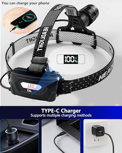Headlamp Rechargeable, 100,000LM Super Bright LED Head Lamp Light