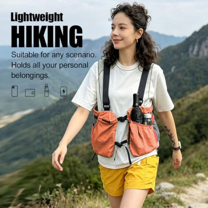 Lightweight Hiking Vest Bag, Multi‑Pocket Adjustable Running Chest Pack, Utility Outdoor Vest Pouch for Women, Men & Kids - color: Red