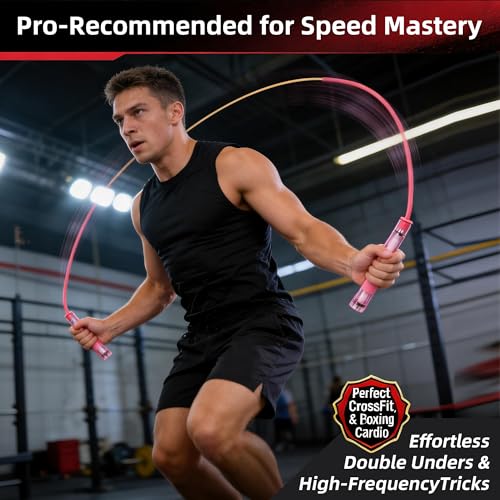 YUEDONG Jump Rope, Clear Handles, Dual Bearings, Kids Adults PE School - color: PINK