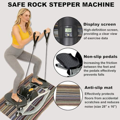U-Shaped Rock Stepper Machine for Home Workout,Side-to-Side Lateral Rocking Fitness Stepper with Digital Monitor/Resistance Bands,Low-Impact Compact Side Stepper for Full Body Fitness