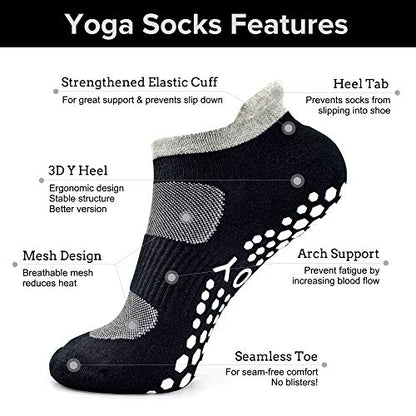 Busy Socks 2 Pack Women Ankle Non Slip Yoga Pilates Grip Socks with Cushion - color: 2 Pairs Black/Pink