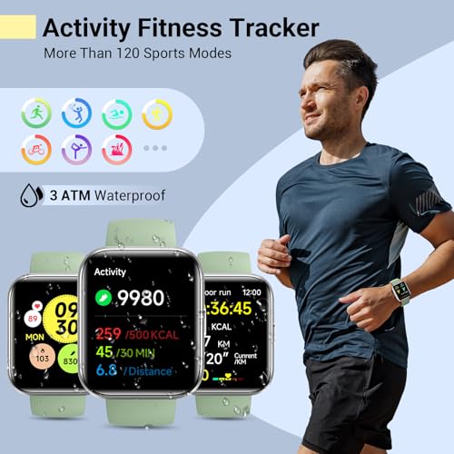 Quican Smart Watches for Women/Men, Smart Watch for Android Phones & iPhone, Fitness Watches for Women with Alexa, Call & Notification Alerts, Tracks Heart Rate/Sleep Smartwatches (Green, 1.8 inches) - color: Green
