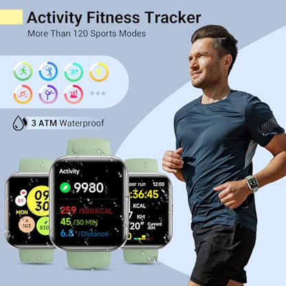 Quican Smart Watches for Women/Men, Smart Watch for Android Phones & iPhone, Fitness Watches for Women with Alexa, Call & Notification Alerts, Tracks Heart Rate/Sleep Smartwatches (Green, 1.8 inches) - color: Green