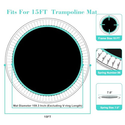Trampoline Replacement Mat for 12/14/15FT Fit 72/84/96V Use 5.3-9.0 Springs - size: 15FT-96V-Rings-7.0"Spring-159.3" Diam