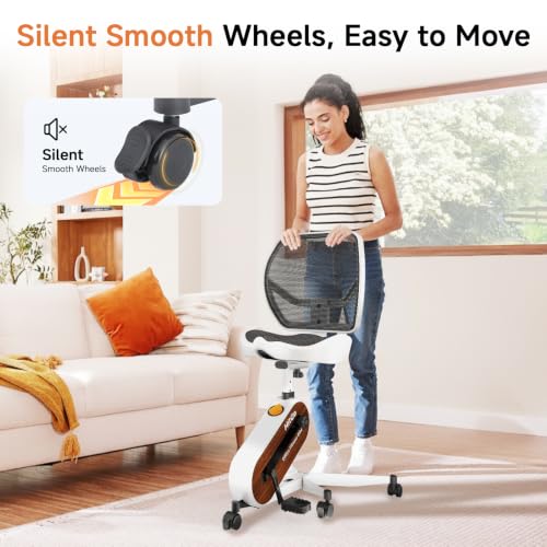 HitGo Office Exercise Bike Desk Chair,330 lbs Heavy Duty Under Desk Bike with 9-Level Height Adjustable Seat 24.4"-33.8",8-Level Resistance & Rolling Wheels,Quiet Fitness Chair for Home Office - color: White