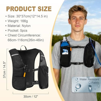 Running Vest for Women Men Adjustable Running Hydration Vest with Phone Holder Reflective Strips for Marathon Hiking Cycling - size: Black, style: Only Running Vest