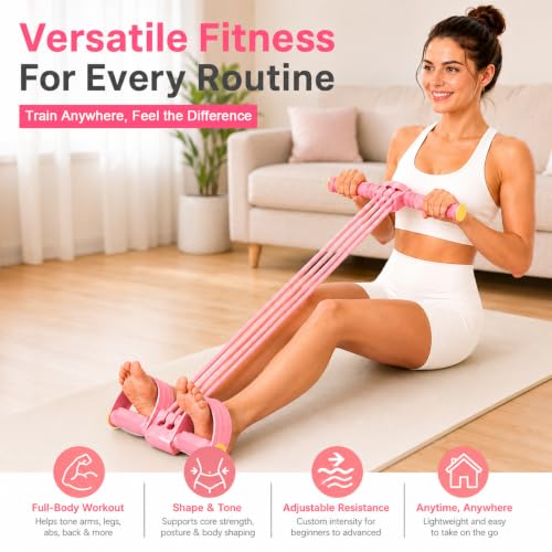Adjustable 6-Tube Pedal Resistance Band with Handle, Detachable Natural Rubber Foot Pedal Resistance Band for Full Body Home Workout, Abdomen Waist Arm Leg Training and Fitness Gift