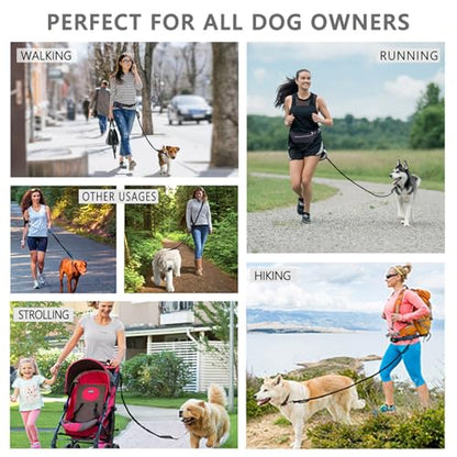 LANNEY Hands Free Dog Leash, Waist Running Leash with Zipper, Walking Pouch for Medium Large Dogs, Dual Handle and Retractable Bungee for Training Jogging Hiking(25-120 lbs, Grey) - color: Black/Grey