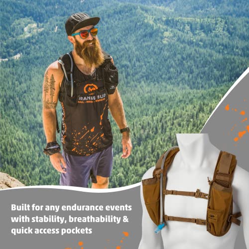 Orange Mud Endurance Pack V3.0 Running Vest – 2L Hydration Backpack for Trail Running, Hiking & Cycling – Lightweight, Breathable Mesh, Gear Pockets, Trekking Pole Loops - color: Coyote Brown