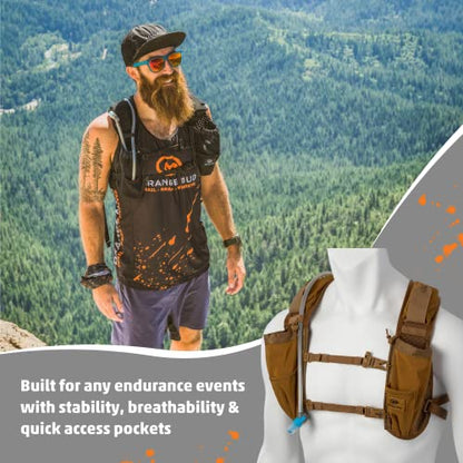 Orange Mud Endurance Pack V3.0 Running Vest – 2L Hydration Backpack for Trail Running, Hiking & Cycling – Lightweight, Breathable Mesh, Gear Pockets, Trekking Pole Loops - color: Coyote Brown