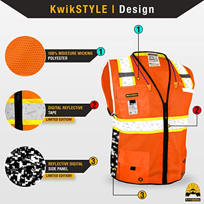 KwikSafety BIG KAHUNA Safety Vest Class 2 ANSI OSHA Hi Vis Reflective Vest - color: Orange (Limited Edition), size: Small