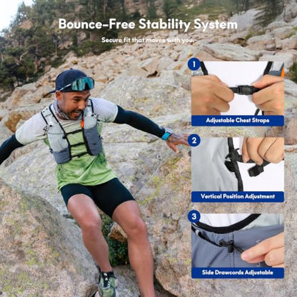 Haimont 8L Trail Running Hydration Vest with Soft Flasks - color: Grey, size: Medium