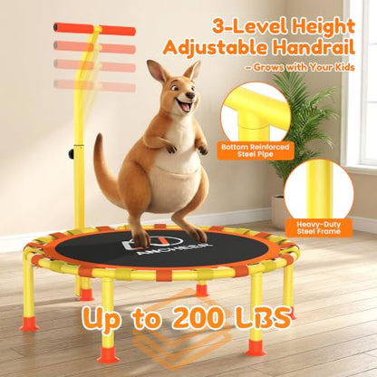 ANCHEER 38" Toddler Trampoline for Kids, ASTM Certified Foldable Mini Trampoline with Adjustable Foam Handle, Indoor & Outdoor Kids Trampoline, Quiet Design, 200 LBS Capacity, Easy Assembly - color: Yellow