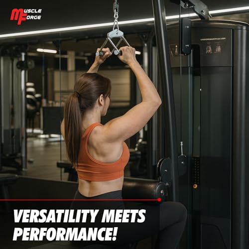 Cable Attachment Handles & Bars – One Hand, Double Handle, Triangle Grip, Straight Bar 50cm & Rope 120cm – Rotating, Rubber Grips, Steel – Accessory for Cable Machine, Tower & Power Rack - style: Double Handle