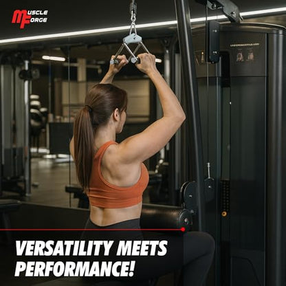 Cable Attachment Handles & Bars – One Hand, Double Handle, Triangle Grip, Straight Bar 50cm & Rope 120cm – Rotating, Rubber Grips, Steel – Accessory for Cable Machine, Tower & Power Rack - style: Double Handle