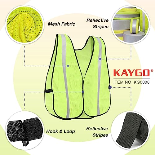 KAYGO Reflective High Vis Safety Vest Mesh for Men and Women KG0008 - color: Yellow
