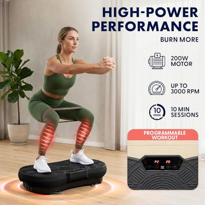 SQUATZ Vibration Plate Exercise Machine | Low-Impact Full Body Vibrator Plate with 99 Speed Levels & 9 Preset Programs | Resistance Bands & Remote Included | 265 lb Capacity | for Home & Office