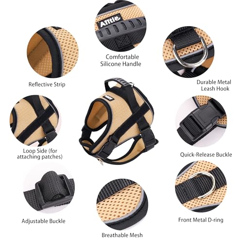 AIITLE No-Pull Dog Harness Reflective Mesh Vest Adjustable, Khaki M - color: Khaki, size: M