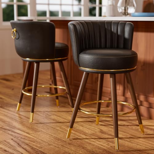SeekFancy 26 Inch Black Leather Swivel Counter Bar Stools Set of 2 - color: Black, size: 26" Counter Height-2 Pieces