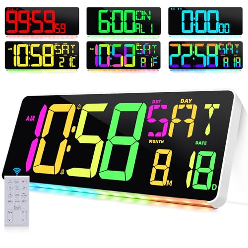 13.5"Large Digital Wall Clock Timer with Night Light 11 Colors Available - color: Yellow&rgb
