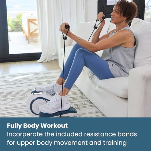 Nobol PhysioGo2® Under Desk Exercise Elliptical Bidirectional Bike for Active Adults and Seniors with Motorized Mode and Arm Exercise Band Attachment and LED Metric Display