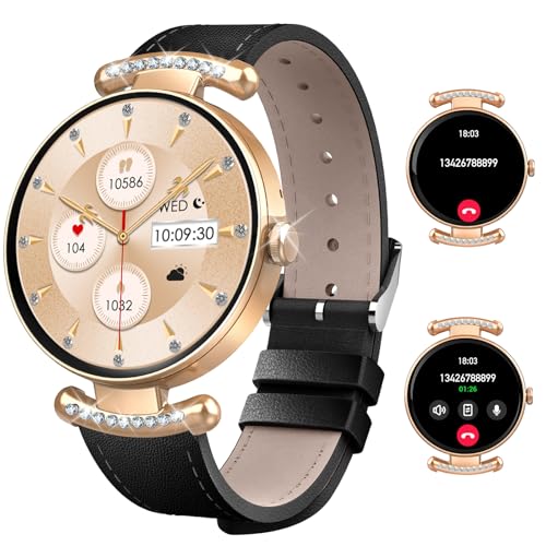 Smart Watches for Women,Answer/Make Call,1.32" AMOLED Ultra-Clear Screen Smartwatch with Heart Rate,Sleep Monitor, Watches for Women for Samsung/Android/iOS,100+ Sports Mode,3ATM Waterproof - color: Black and Rose Gold