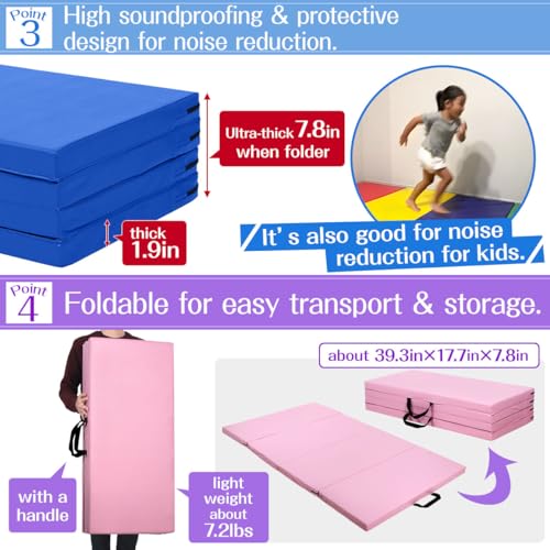 KaRaDaStyle Gymnastics Mat Folding Stretch Mats 71"x39"x2" Exercise Muscle Training Children Play Horizontal Bar Mat Yoga Sports Soundproof Home Use - color: Beige/4-fold