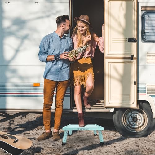 Adjustable RV Step Stool, Wide Platform, Foldable Legs, Green - color: Green