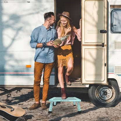 Adjustable RV Step Stool, Wide Platform, Foldable Legs, Green - color: Green
