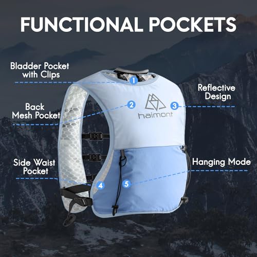 Haimont 5L Trail Running Hydration Vest with Soft Flasks - color: Light Blue, size: Large