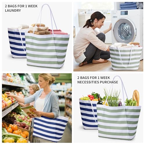 KALIDI Beach Tote Bag Women Large Waterproof Sandproof Shoulder Handbags - color: #2 Green+blue