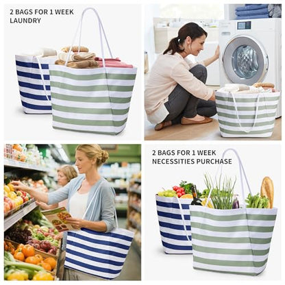 KALIDI Beach Tote Bag Women Large Waterproof Sandproof Shoulder Handbags - color: #2 Green+blue