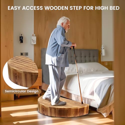 5.2" H Semicircular Wooden One Step Stool for Door High Bed Elderly Safety - size: 26.4" W