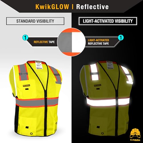 KwikSafety BIG KAHUNA Safety Vest Class 2 ANSI OSHA Hi Vis Reflective Vest - color: Yellow, size: Large