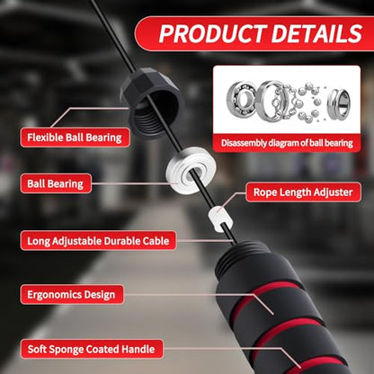 skipping rope,adjustable length,fastskippingropewithballbearing - color: Red