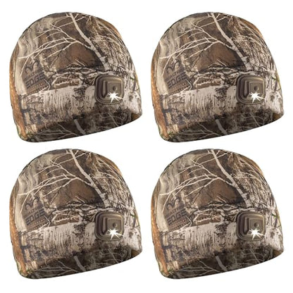 POWERCAP LED Hat Light 150 Lumens Rechargeable Fleece Beanie with Bright Built-in Headlamp Waterproof LED Warm One Size Cap - color: 4-pack Realtree Edge Camo