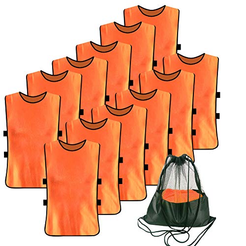 12 Pack Pinnies for Soccer Scrimmage Vest for Adult Youth Training - color: Orange, size: Medium
