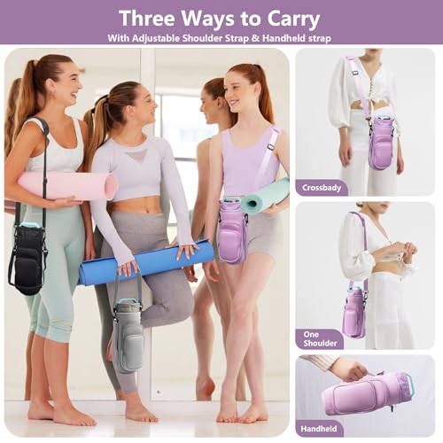 linmaya Water Bottle Carrier Bag, Neoprene Water Bottle Holder with Straps Phone Pockets Fits Stanley IceFlow Owala 16/24/32/40oz - color: Purple, size: 16-40 Oz wihtout Handle