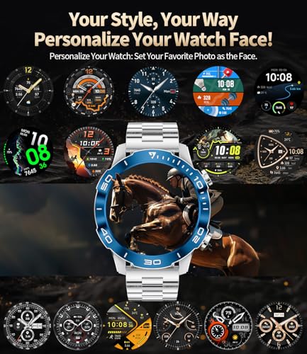 TX7 Luxury Smart Watch for Men, 1.43" AMOLED Display Fitness Tracker, 100+ Sports Mode/Sleep Monitor/IP68 Waterproof Mens Smartwatches, Military Smart Watch for Android iOS, Sliver Blue