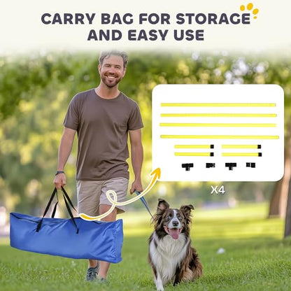 PawHut 4 Piece Dog Agility Training Equipment for Dog Agility Course with Adjustable Height Jump Bars, Included Carry Bag, & Displacing Top Bar, Yellow - color: Yellow, size: 4 Piece
