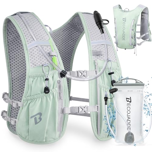 BECOJADDE Running Vest for Women Men, 5L/6L Lightweight Hydration Backpack Running Pack for Marathon, Trail, Cycling, Hiking, Jogging - color: Green