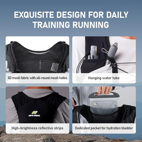 N NEVO RHINO 5L Running Vest, Water Vest Backpack with 2x500ml Soft Flasks - color: Black, size: X-Large
