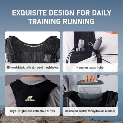 N NEVO RHINO 5L Running Vest, Water Vest Backpack with 2x500ml Soft Flasks - color: Black, size: Medium