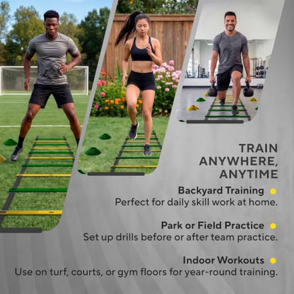 Agility Ladder Set, 12-Rung Speed Ladder + Training Cones, Soccer Training Equipment, Footwork Drills Kit, Speed & Agility Equipment, Football Practice Equipment, Basketball Gear - color: Yellow and Green