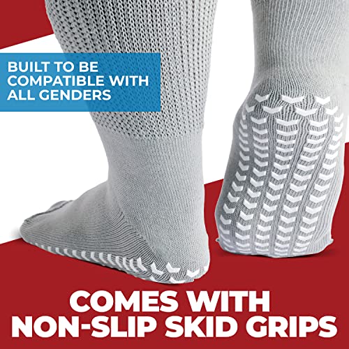 3 Pairs Extra Wide Socks for Swollen Feet - Non Slip Diabetic Socks for Men, Hospital Use - color: Gray