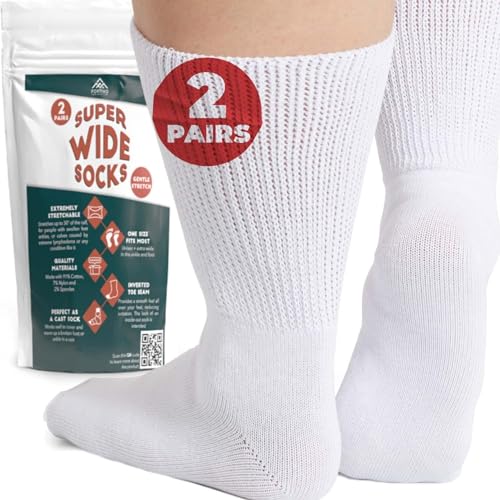 FORTIVO Extra Wide Socks for Swollen Feet - Bariatric & Diabetic Socks for Men & Women - color: White