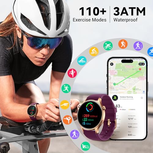 Fitpolo Smart Watch for Women,1.3" AMOLED Touchscreen Fitness Tracker, Make/Answer Calls, Heart Rate SpO2 Monitor,3ATM Waterproof,Sleep Activity Tracking Smartwatch for Android Phones iPhone (Purple) - color: Deep Purple